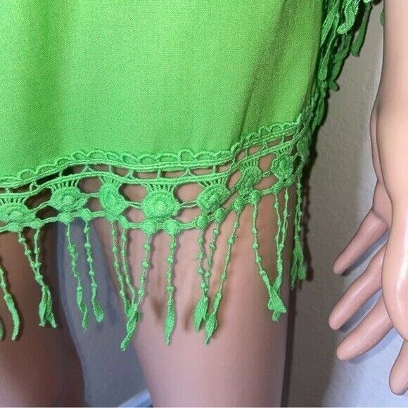 Sunny Leigh SZ LP bright green tasseled trim light weight top blouse - Picture 7 of 9